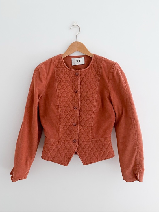 Vintage Jackets & Blazers - Vintage Terracotta Corduroy Quilted Jacket Cropped Prairie Cottagecore Size S